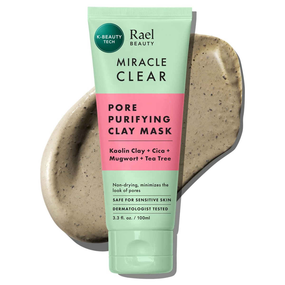 Rael Miracle Clear Clay Mask – Deep Pore Cleanser with Tea Tree & Gentle Exfoliation for Blackheads, Korean Skin Care (3.4 fl oz) Avelisse