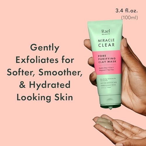 Rael Miracle Clear Clay Mask – Deep Pore Cleanser with Tea Tree & Gentle Exfoliation for Blackheads, Korean Skin Care (3.4 fl oz) Avelisse