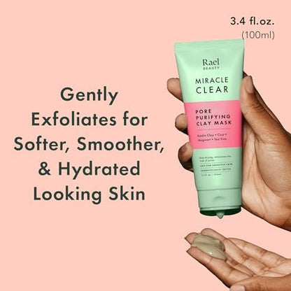 Rael Miracle Clear Clay Mask – Deep Pore Cleanser with Tea Tree & Gentle Exfoliation for Blackheads, Korean Skin Care (3.4 fl oz) Avelisse