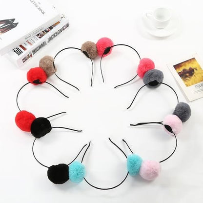 erioctry 3-Pack Cute Panda Ears Headbands - Plush Pom Pom Hair Bands for Women, Halloween Costume & Party Accessories (Black, White, Pink)