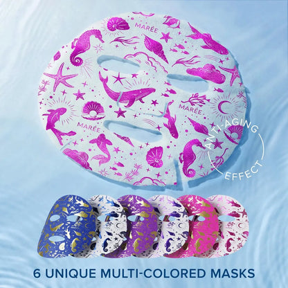 MAREE Collagen Facial Mask with Hyaluronic Acid — Hydrating Sheet Mask for Radiant Skin, Centella Asiatica & Algae Extracts, 6 Count Avelisse