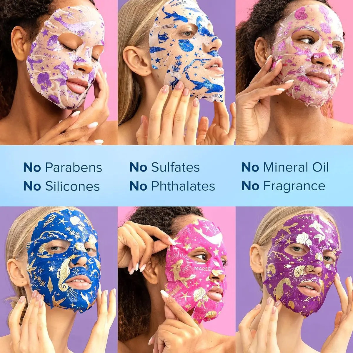 MAREE Collagen Facial Mask with Hyaluronic Acid — Hydrating Sheet Mask for Radiant Skin, Centella Asiatica & Algae Extracts, 6 Count Avelisse