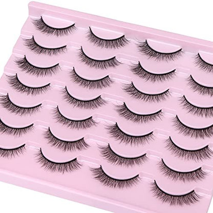 Kiromiro Natural Lashes 10mm Wispy False Eyelashes - Faux Mink Strip Lashes for Everyday Wear (14 Pairs, Black)