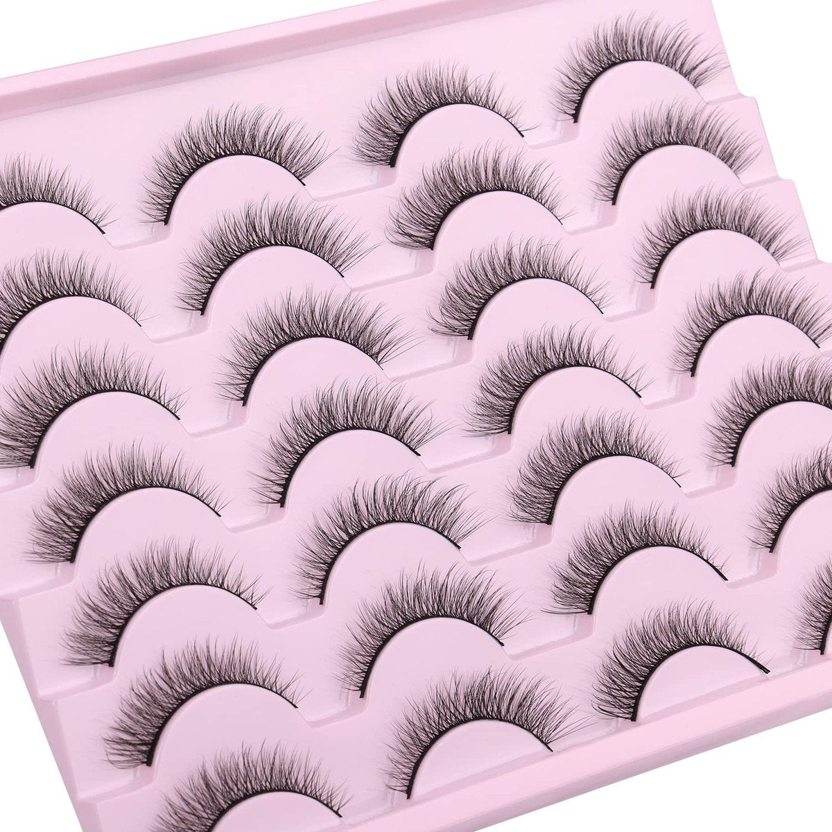 Kiromiro Natural Lashes 10mm Wispy False Eyelashes - Faux Mink Strip Lashes for Everyday Wear (14 Pairs, Black) - görsel 9
