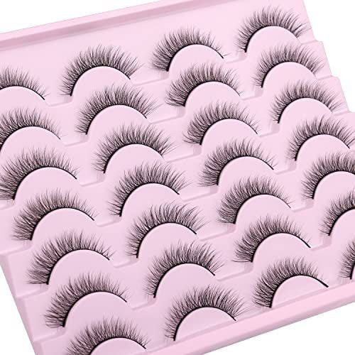 Kiromiro Natural Lashes 10mm Wispy False Eyelashes - Faux Mink Strip Lashes for Everyday Wear (14 Pairs, Black) - görsel 10
