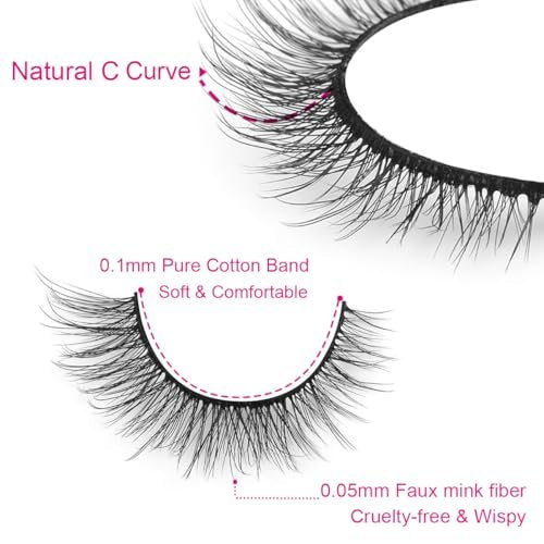 Kiromiro Natural Lashes 10mm Wispy False Eyelashes - Faux Mink Strip Lashes for Everyday Wear (14 Pairs, Black) - görsel 6
