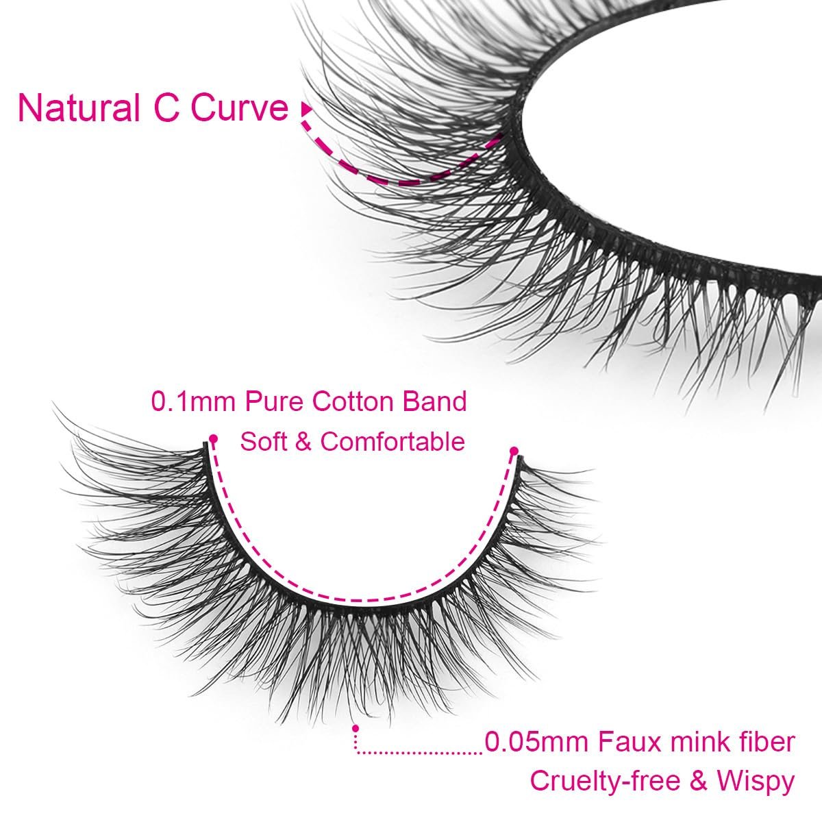 Kiromiro Natural Lashes 10mm Wispy False Eyelashes - Faux Mink Strip Lashes for Everyday Wear (14 Pairs, Black) - görsel 5