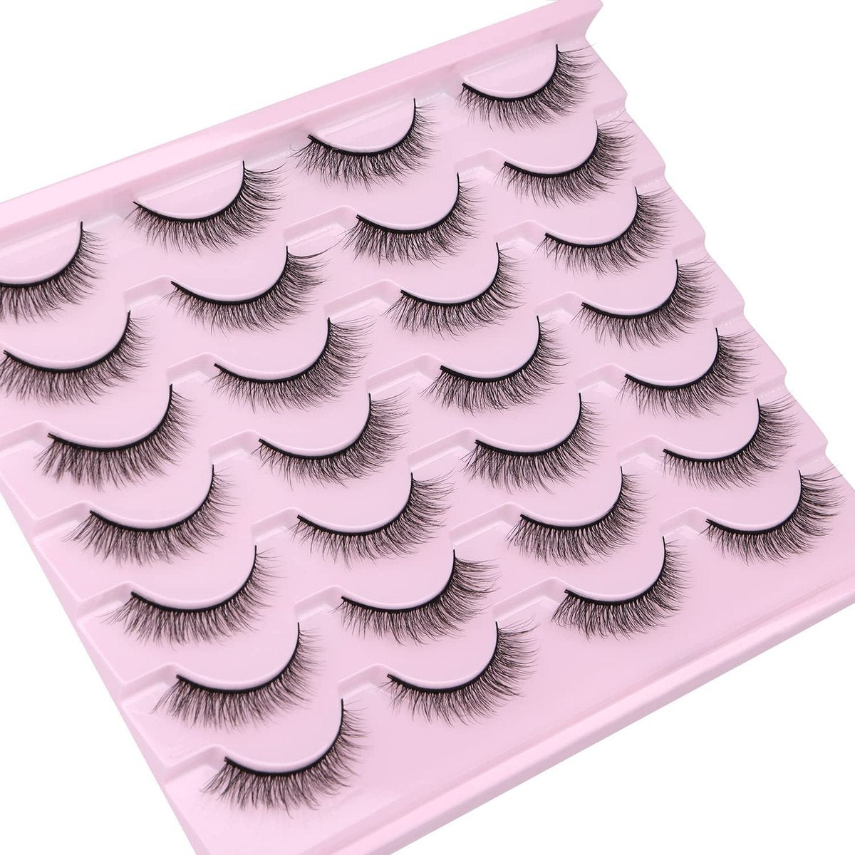 Kiromiro Natural Lashes 10mm Wispy False Eyelashes - Faux Mink Strip Lashes for Everyday Wear (14 Pairs, Black) - görsel 7