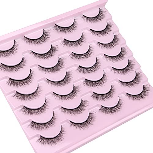 Kiromiro Natural Lashes 10mm Wispy False Eyelashes - Faux Mink Strip Lashes for Everyday Wear (14 Pairs, Black) - görsel 8