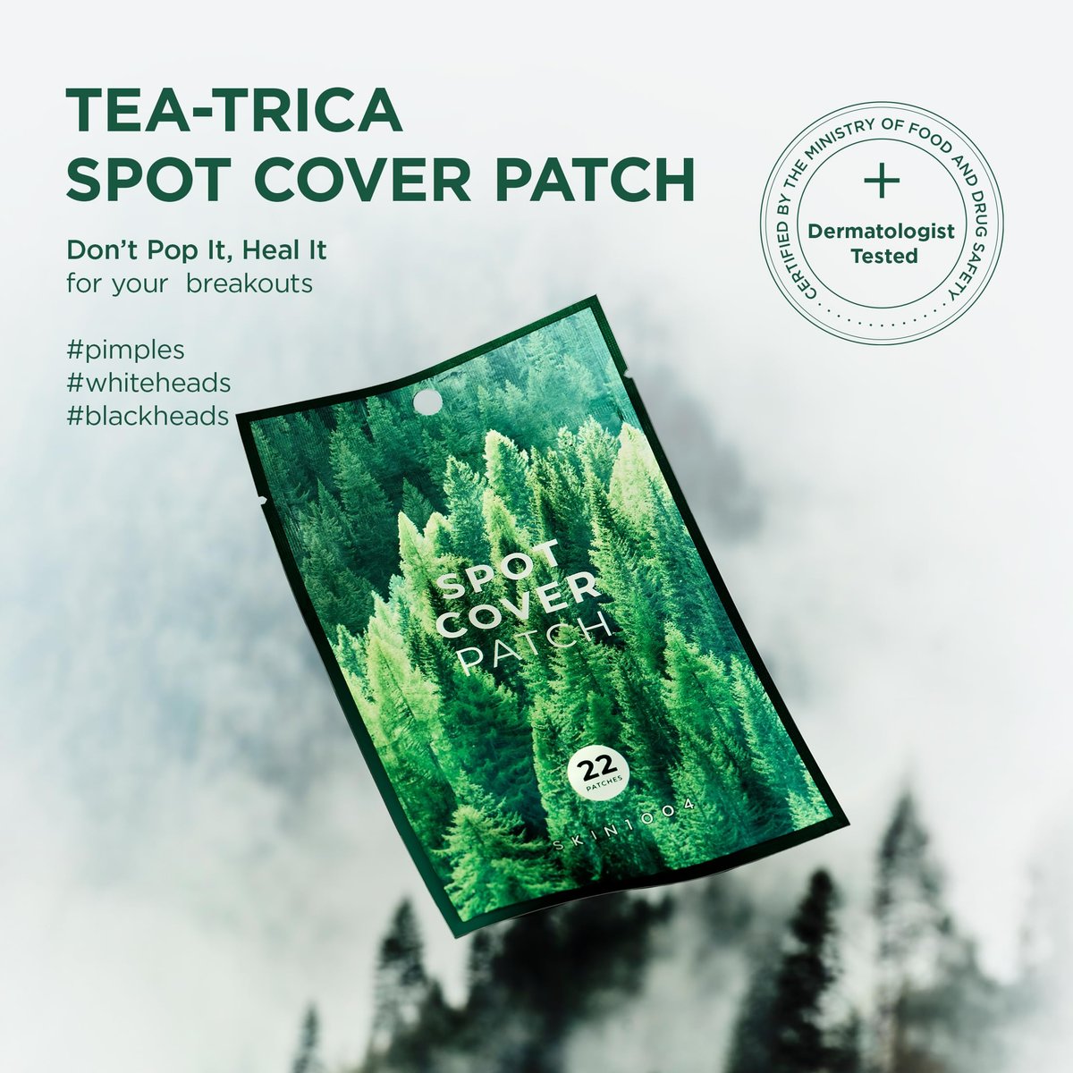 SKIN1004 Tea Trica Spot Cover Patch – Invisible Hydrocolloid Pimple Patches for Blemish Prone Skin, 22 Count - görsel 7