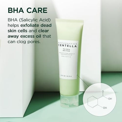 SKIN1004 Tea-Trica BHA Foam – Korean Face Cleanser with Centella Asiatica & Tea Tree for Oil Control & Sebum Balance, 4.22 fl oz