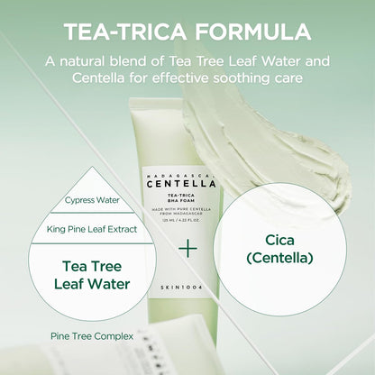 SKIN1004 Tea-Trica BHA Foam – Korean Face Cleanser with Centella Asiatica & Tea Tree for Oil Control & Sebum Balance, 4.22 fl oz