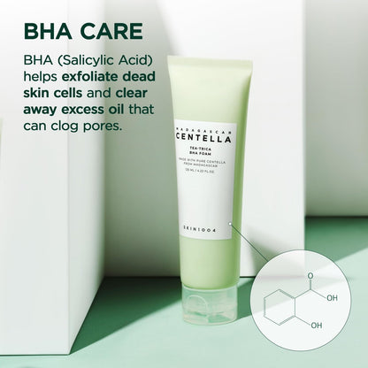 SKIN1004 Tea-Trica BHA Foam – Korean Face Cleanser with Centella Asiatica & Tea Tree for Oil Control & Sebum Balance, 4.22 fl oz