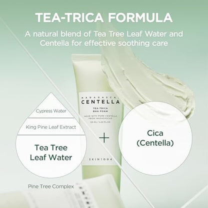 SKIN1004 Tea-Trica BHA Foam – Korean Face Cleanser with Centella Asiatica & Tea Tree for Oil Control & Sebum Balance, 4.22 fl oz
