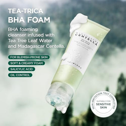 SKIN1004 Tea-Trica BHA Foam – Korean Face Cleanser with Centella Asiatica & Tea Tree for Oil Control & Sebum Balance, 4.22 fl oz
