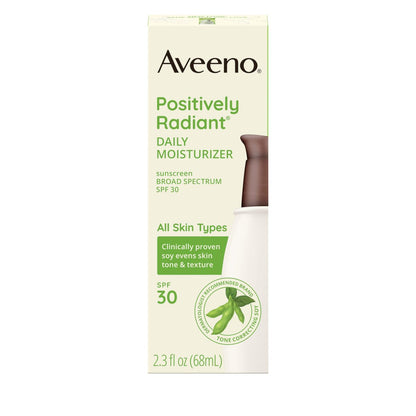 Aveeno Positively Radiant Face Moisturizer with SPF 30 Sunscreen - Hydrating Daily Facial Moisturizer with Soy Extract for Visibly Improved Skin Tone and Texture, Hypoallergenic, Oil-Free, 2.3 FL OZ Avelisse