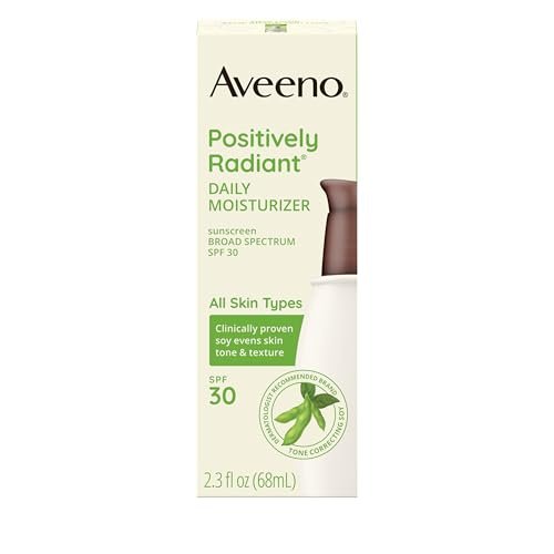 Aveeno Positively Radiant Face Moisturizer with SPF 30 Sunscreen - Hydrating Daily Facial Moisturizer with Soy Extract for Visibly Improved Skin Tone and Texture, Hypoallergenic, Oil-Free, 2.3 FL OZ Avelisse