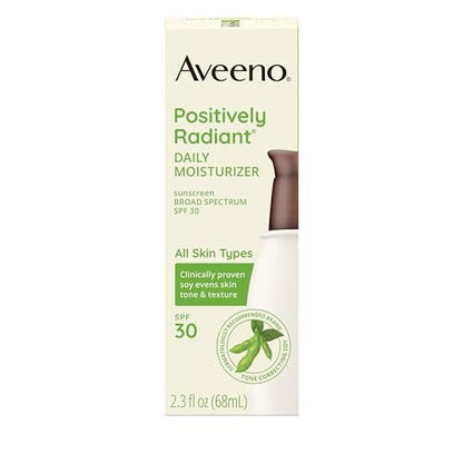 Aveeno Positively Radiant Face Moisturizer with SPF 30 Sunscreen - Hydrating Daily Facial Moisturizer with Soy Extract for Visibly Improved Skin Tone and Texture, Hypoallergenic, Oil-Free, 2.3 FL OZ Avelisse
