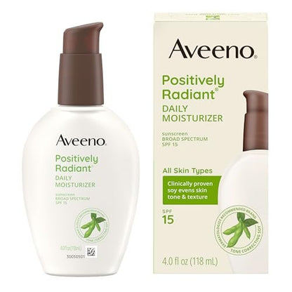 Aveeno Positively Radiant Daily Face Moisturizer with SPF 15 – Hydrating Facial Moisturizer for Radiant Skin, Oil-Free & Hypoallergenic, 4 fl oz Avelisse