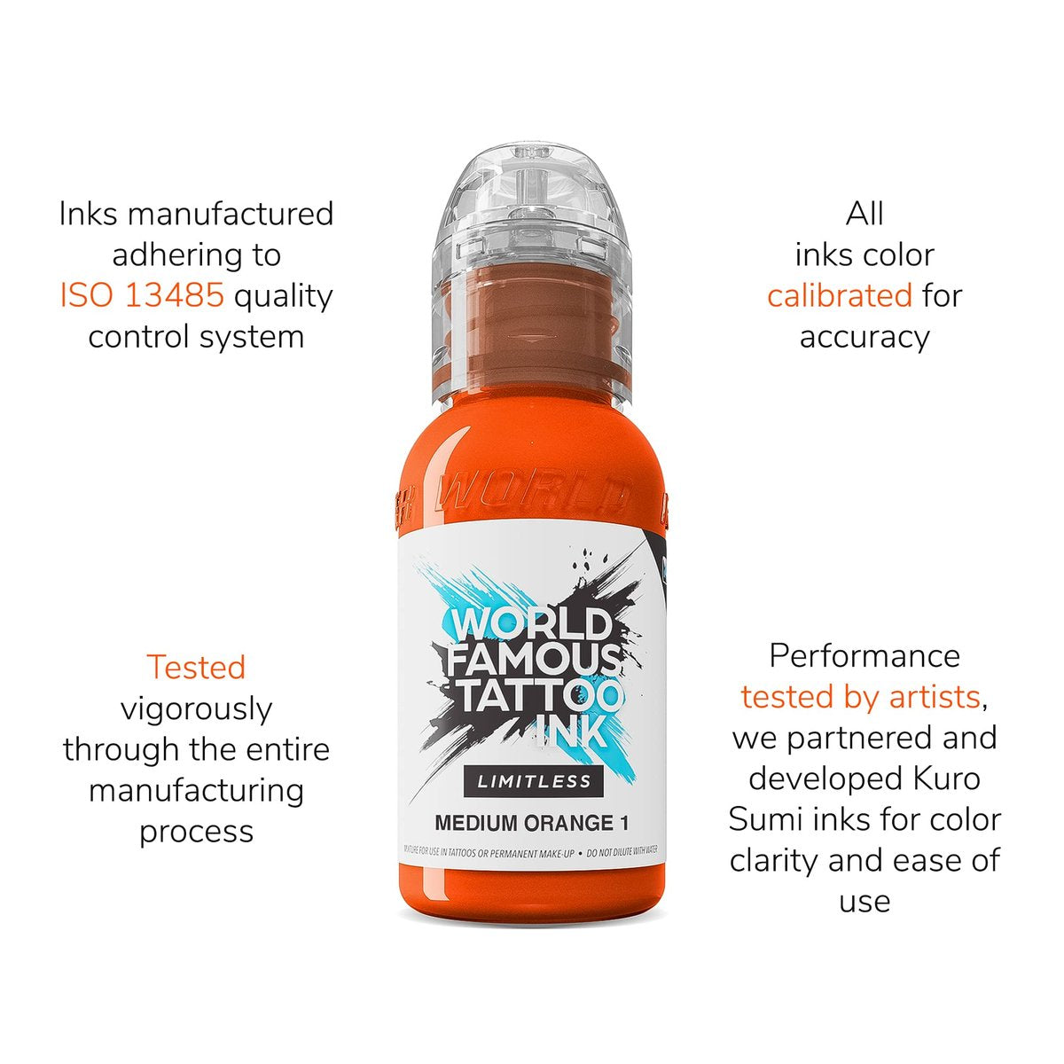World Famous Tattoo Ink Limitless - Medium Orange 1 - Professional Tattoo Ink & Tattoo Supplies - Skin-Safe Permanent Tattooing in Bold Shades - Vegan & Non-Toxic (1 oz) - görsel 11