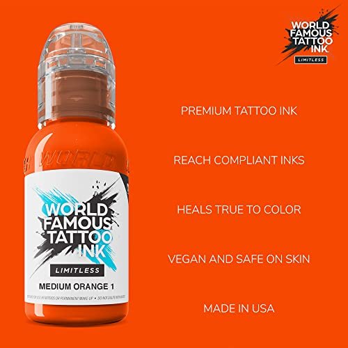World Famous Tattoo Ink Limitless - Medium Orange 1 - Professional Tattoo Ink & Tattoo Supplies - Skin-Safe Permanent Tattooing in Bold Shades - Vegan & Non-Toxic (1 oz) - görsel 4