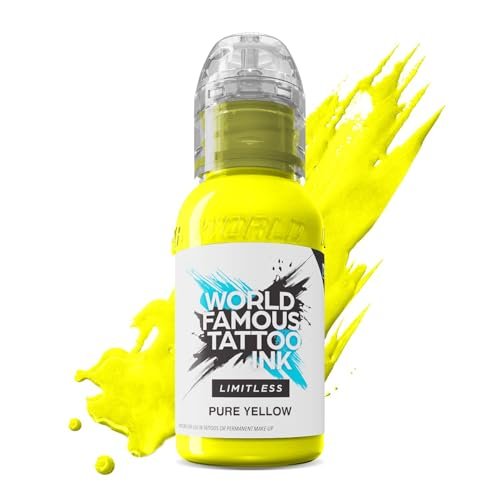 World Famous Tattoo Ink Limitless - Pure Yellow Tattoo Ink - Professional Tattoo Ink & Tattoo Supplies - Skin-Safe Permanent Tattooing in Bold Shades - Vegan & Non-Toxic (1 oz) - görsel 2