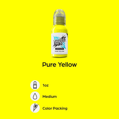 World Famous Tattoo Ink Limitless - Pure Yellow Tattoo Ink - Professional Tattoo Ink & Tattoo Supplies - Skin-Safe Permanent Tattooing in Bold Shades - Vegan & Non-Toxic (1 oz)