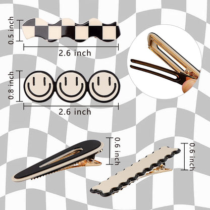 16 PCS Magicsky Simple No Bend Hair Clips - Black White Checker Barrettes, No Crease Wave Geometric Duckbill Pins, Korean Styling Minimalist Hairpin Hair Accessories for Women Girls