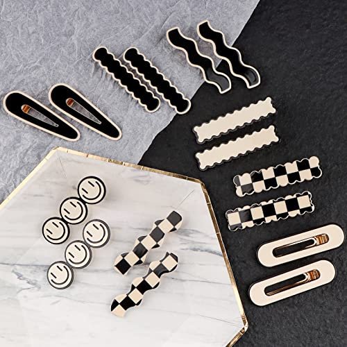 16 PCS Magicsky Simple No Bend Hair Clips - Black White Checker Barrettes, No Crease Wave Geometric Duckbill Pins, Korean Styling Minimalist Hairpin Hair Accessories for Women Girls - görsel 8