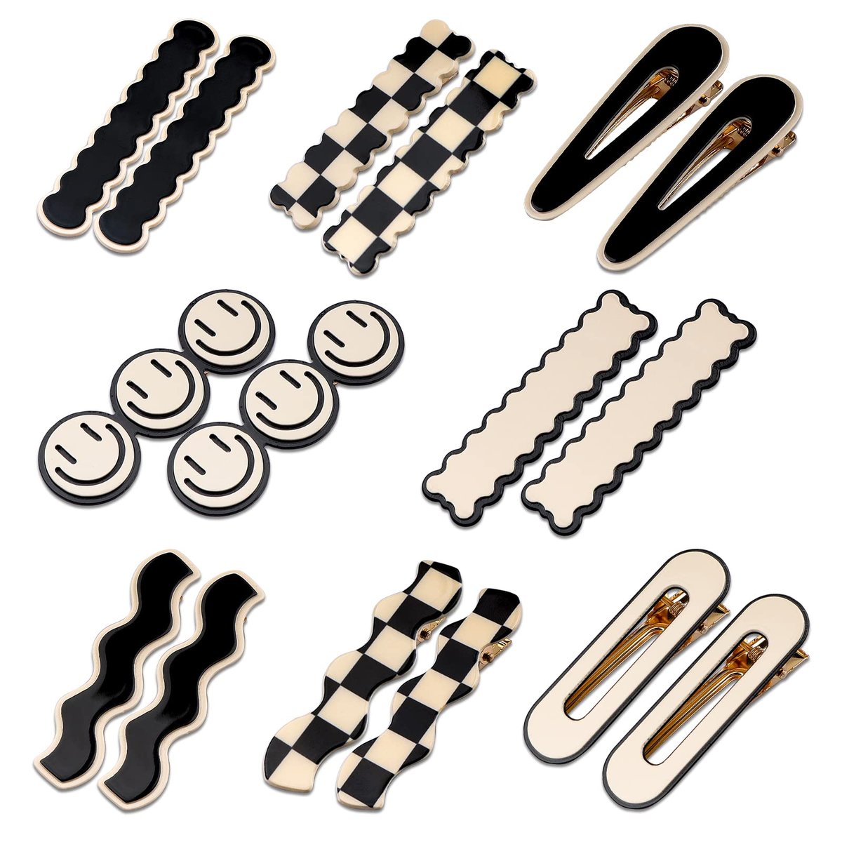 16 PCS Magicsky Simple No Bend Hair Clips - Black White Checker Barrettes, No Crease Wave Geometric Duckbill Pins, Korean Styling Minimalist Hairpin Hair Accessories for Women Girls - görsel 1