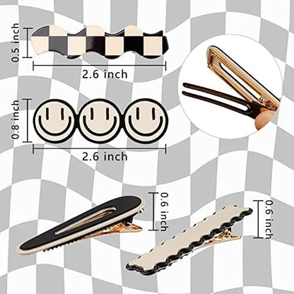 16 PCS Magicsky Simple No Bend Hair Clips - Black White Checker Barrettes, No Crease Wave Geometric Duckbill Pins, Korean Styling Minimalist Hairpin Hair Accessories for Women Girls