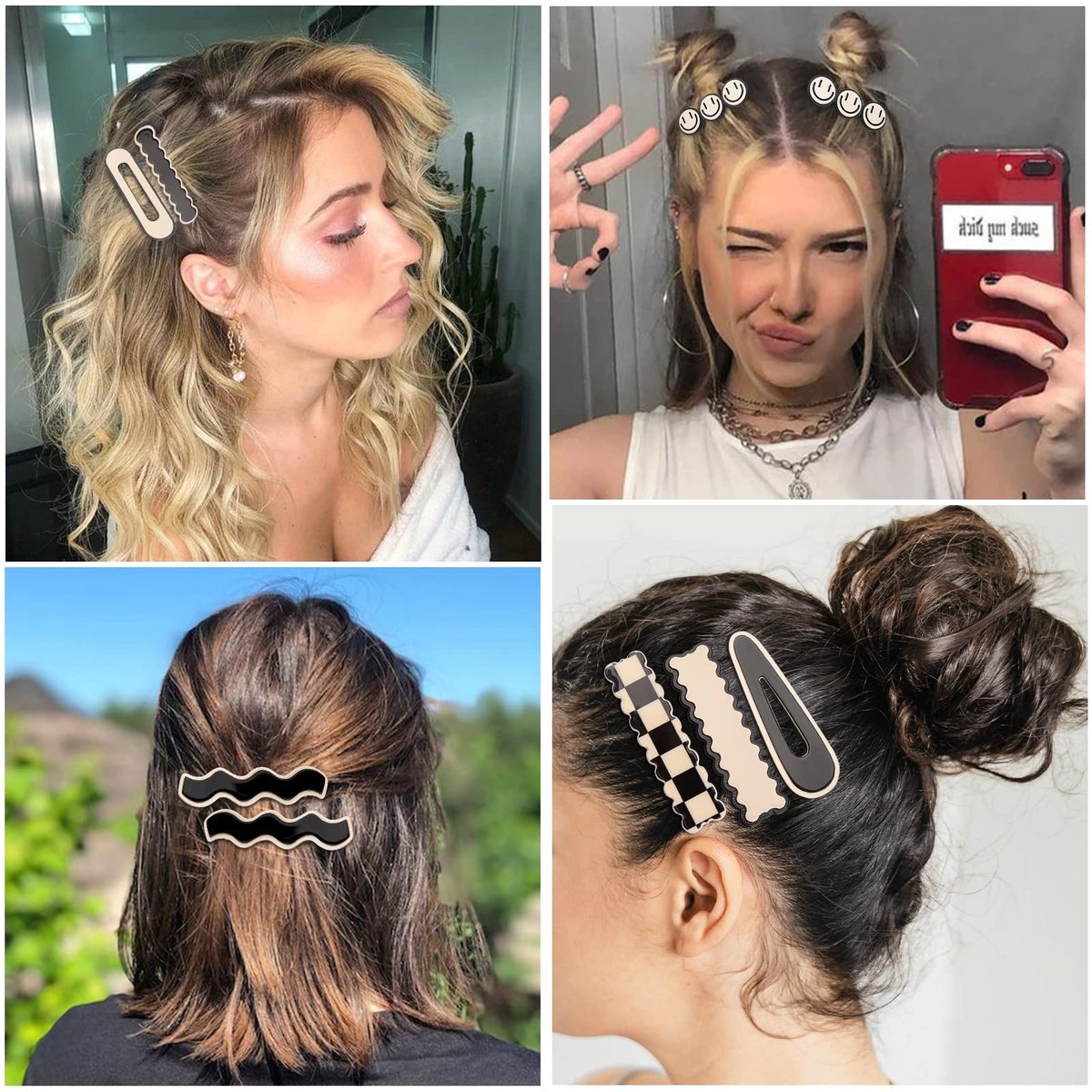 16 PCS Magicsky Simple No Bend Hair Clips - Black White Checker Barrettes, No Crease Wave Geometric Duckbill Pins, Korean Styling Minimalist Hairpin Hair Accessories for Women Girls - görsel 5