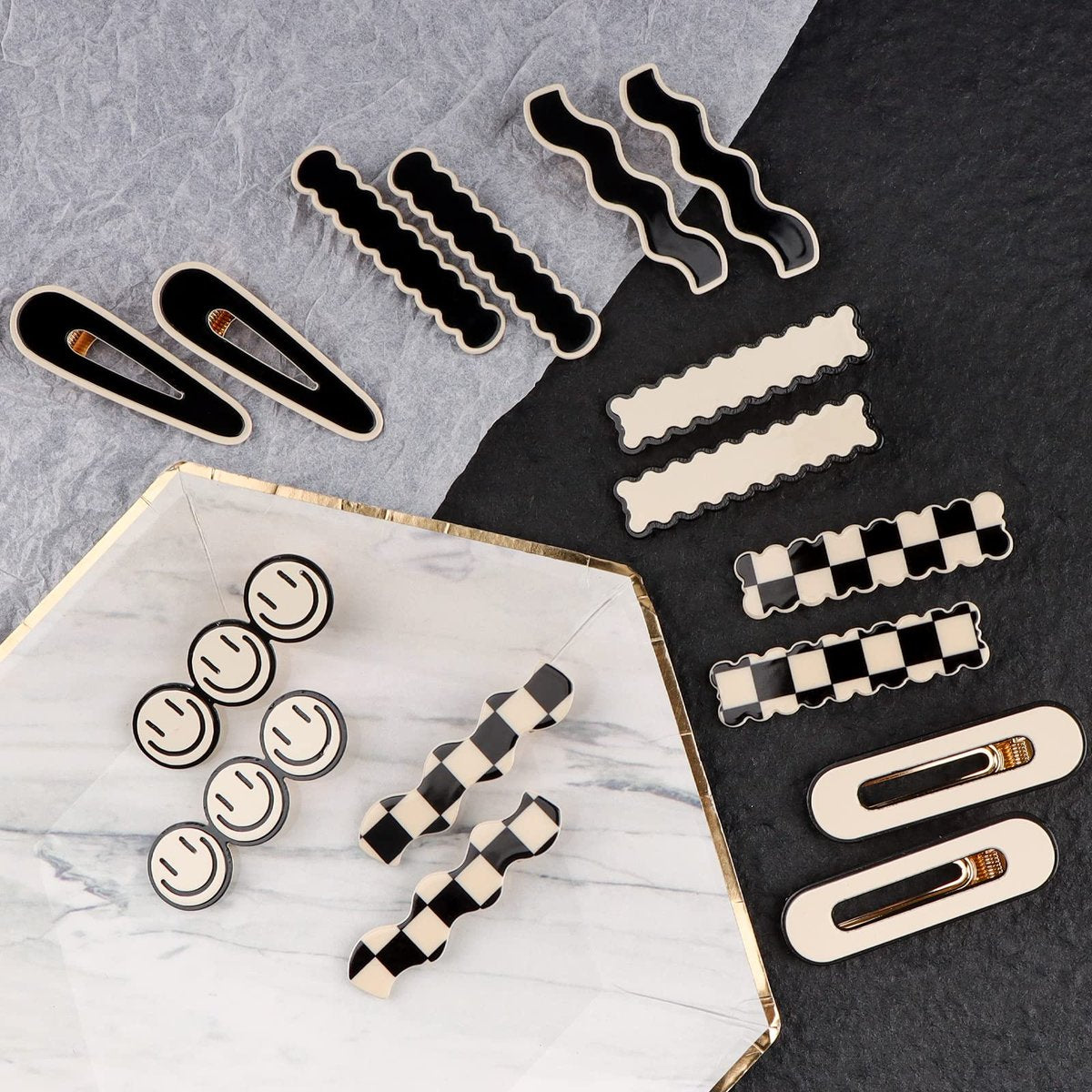 16 PCS Magicsky Simple No Bend Hair Clips - Black White Checker Barrettes, No Crease Wave Geometric Duckbill Pins, Korean Styling Minimalist Hairpin Hair Accessories for Women Girls - görsel 7
