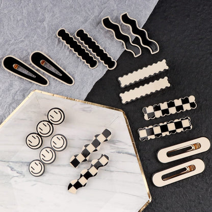 16 PCS Magicsky Simple No Bend Hair Clips - Black White Checker Barrettes, No Crease Wave Geometric Duckbill Pins, Korean Styling Minimalist Hairpin Hair Accessories for Women Girls