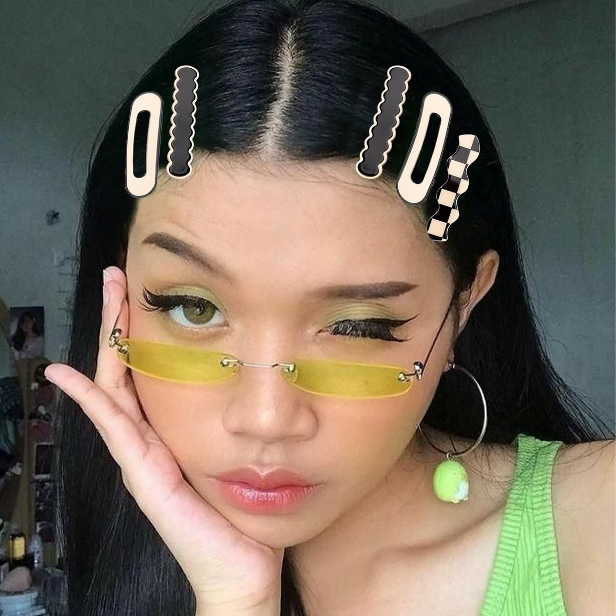 16 PCS Magicsky Simple No Bend Hair Clips - Black White Checker Barrettes, No Crease Wave Geometric Duckbill Pins, Korean Styling Minimalist Hairpin Hair Accessories for Women Girls - görsel 3
