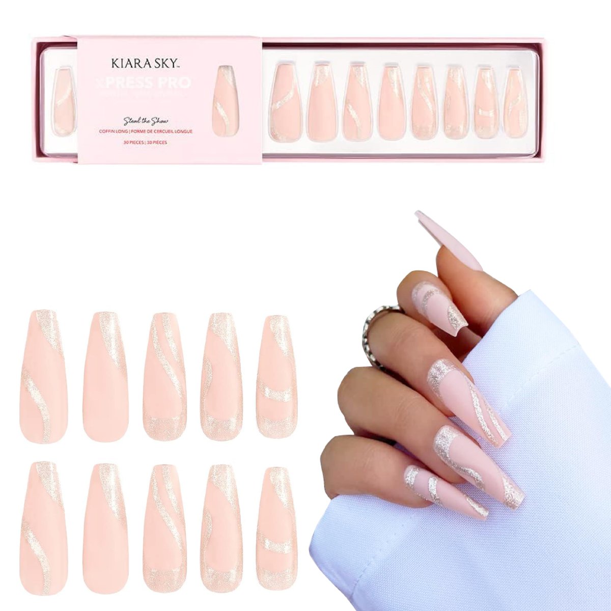 KIARA SKY PROFESSIONAL NAILS XPRESS PRO 100% Acrylic Press On Nails - Steal The Show (Coffin Long, 30 Piece Kit) - görsel 1