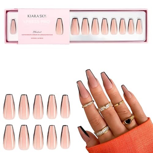 Kiara Sky XPRESS PRO 100% Acrylic Press On Nails - Coffin Medium - Blackout - 30-Piece Kit with Glue, Cuticle Pusher, File & Prep Pad - görsel 2