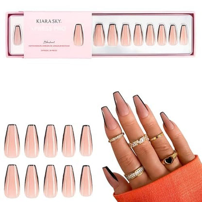 Kiara Sky XPRESS PRO 100% Acrylic Press On Nails - Coffin Medium - Blackout - 30-Piece Kit with Glue, Cuticle Pusher, File & Prep Pad