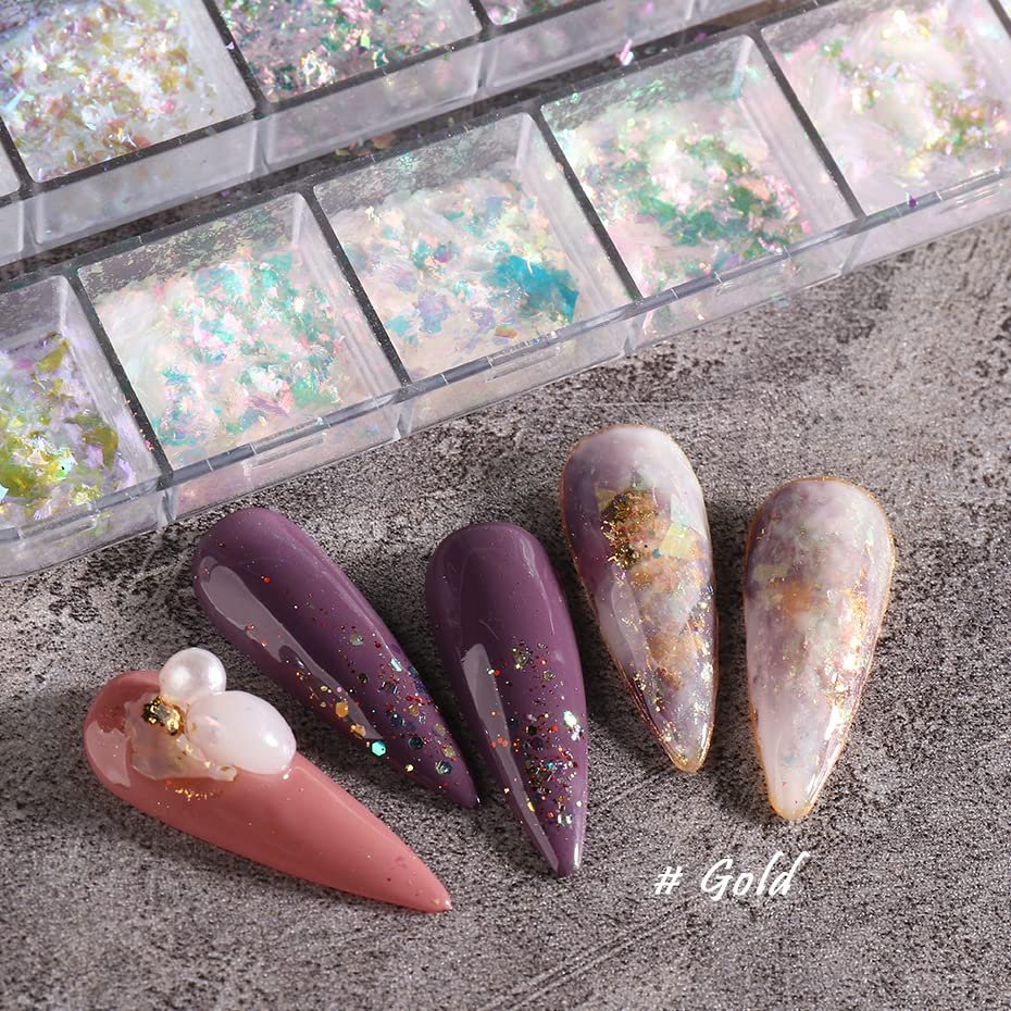 12 Grids Holographic Nail Art Glitter Flakes - Iridescent Mermaid Colorful Star Gradient Ice Slag Sequins for Summer Nail Decoration - görsel 5