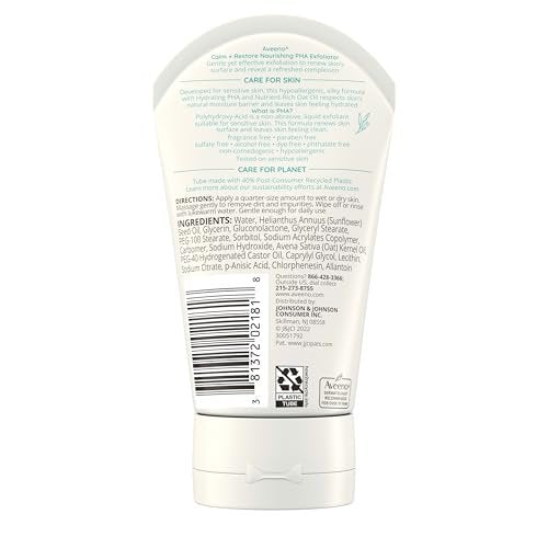 Aveeno Calm + Restore Nourishing PHA Facial Exfoliator for Sensitive Skin, Fragrance-Free & Non-Abrasive Oat Formula, Hypoallergenic, 4 fl. oz Avelisse