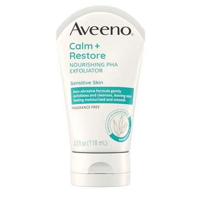Aveeno Calm + Restore Nourishing PHA Facial Exfoliator for Sensitive Skin, Fragrance-Free & Non-Abrasive Oat Formula, Hypoallergenic, 4 fl. oz Avelisse