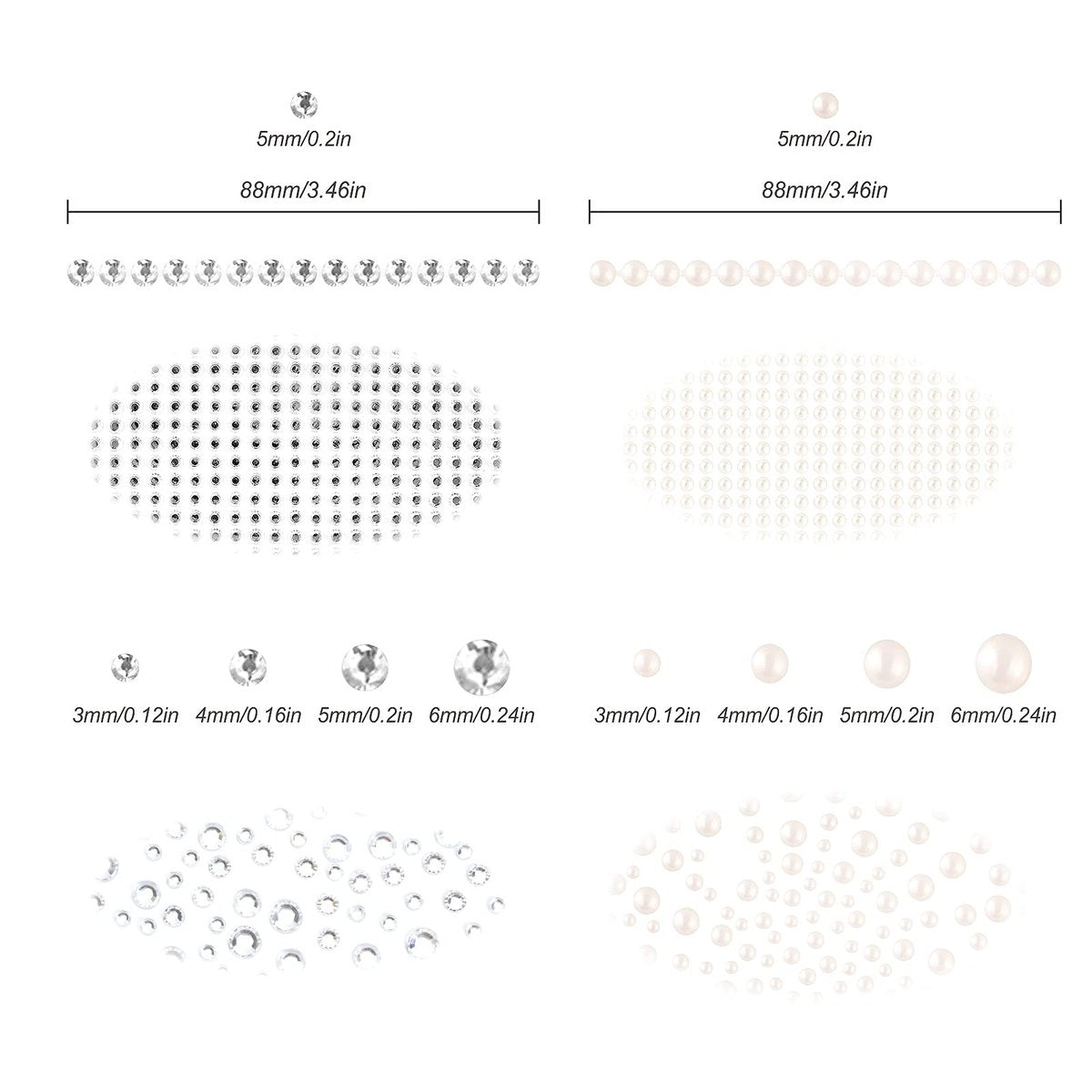 2100 Clear Rhinestone Stickers Self Adhesive - Shiny Diamond & Pearl Gems for Face, Nail Art, DIY Crafts, Phone & Hair Decor - Ivory - görsel 5