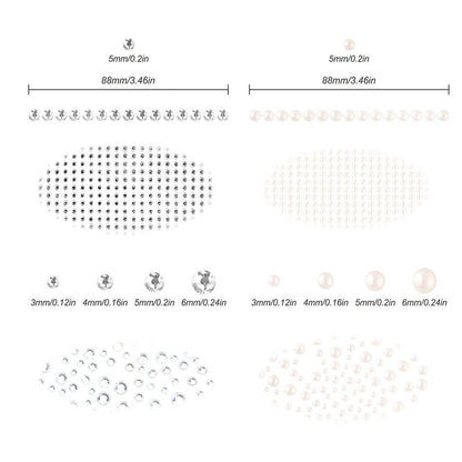 2100 Clear Rhinestone Stickers Self Adhesive - Shiny Diamond & Pearl Gems for Face, Nail Art, DIY Crafts, Phone & Hair Decor - Ivory