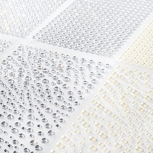 2100 Clear Rhinestone Stickers Self Adhesive - Shiny Diamond & Pearl Gems for Face, Nail Art, DIY Crafts, Phone & Hair Decor - Ivory - görsel 4