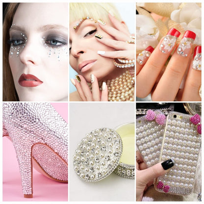 2100 Clear Rhinestone Stickers Self Adhesive - Shiny Diamond & Pearl Gems for Face, Nail Art, DIY Crafts, Phone & Hair Decor - Ivory