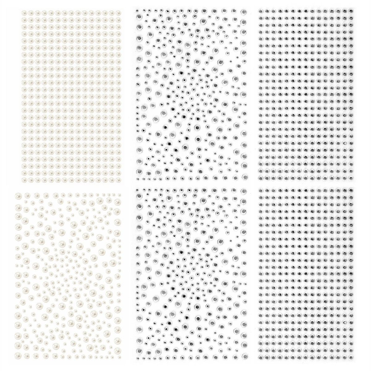 2100 Clear Rhinestone Stickers Self Adhesive - Shiny Diamond & Pearl Gems for Face, Nail Art, DIY Crafts, Phone & Hair Decor - Ivory - görsel 1