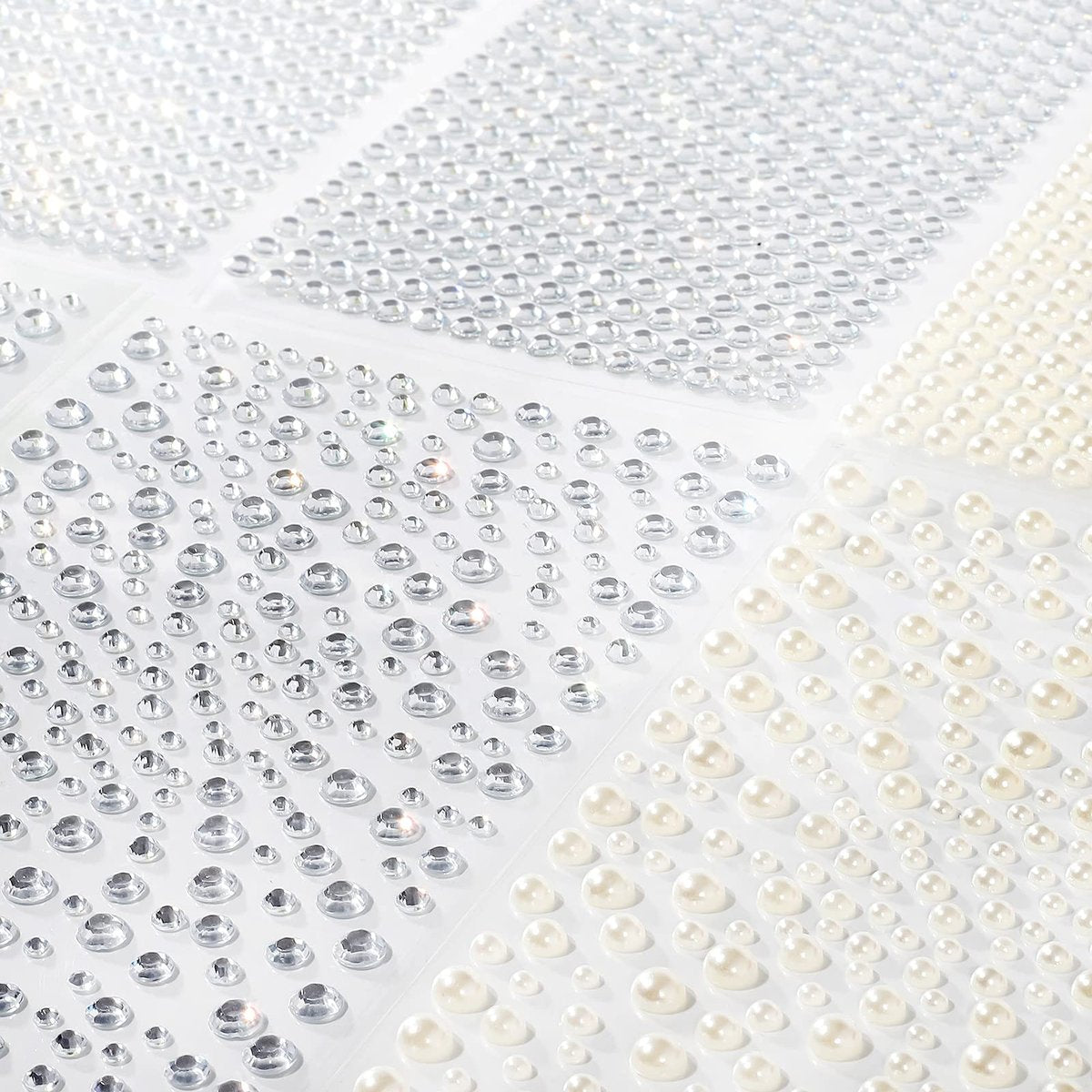 2100 Clear Rhinestone Stickers Self Adhesive - Shiny Diamond & Pearl Gems for Face, Nail Art, DIY Crafts, Phone & Hair Decor - Ivory - görsel 3