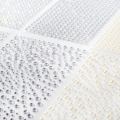 2100 Clear Rhinestone Stickers Self Adhesive - Shiny Diamond & Pearl Gems for Face, Nail Art, DIY Crafts, Phone & Hair Decor - Ivory