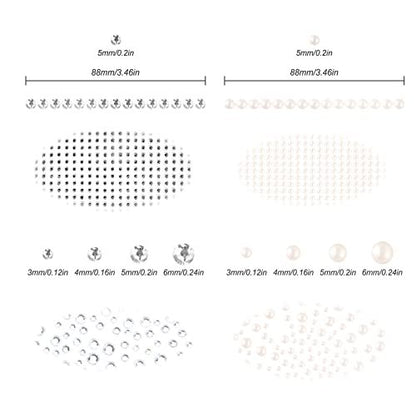 2100 Clear Rhinestone Stickers Self Adhesive - Shiny Diamond & Pearl Gems for Face, Nail Art, DIY Crafts, Phone & Hair Decor - Ivory