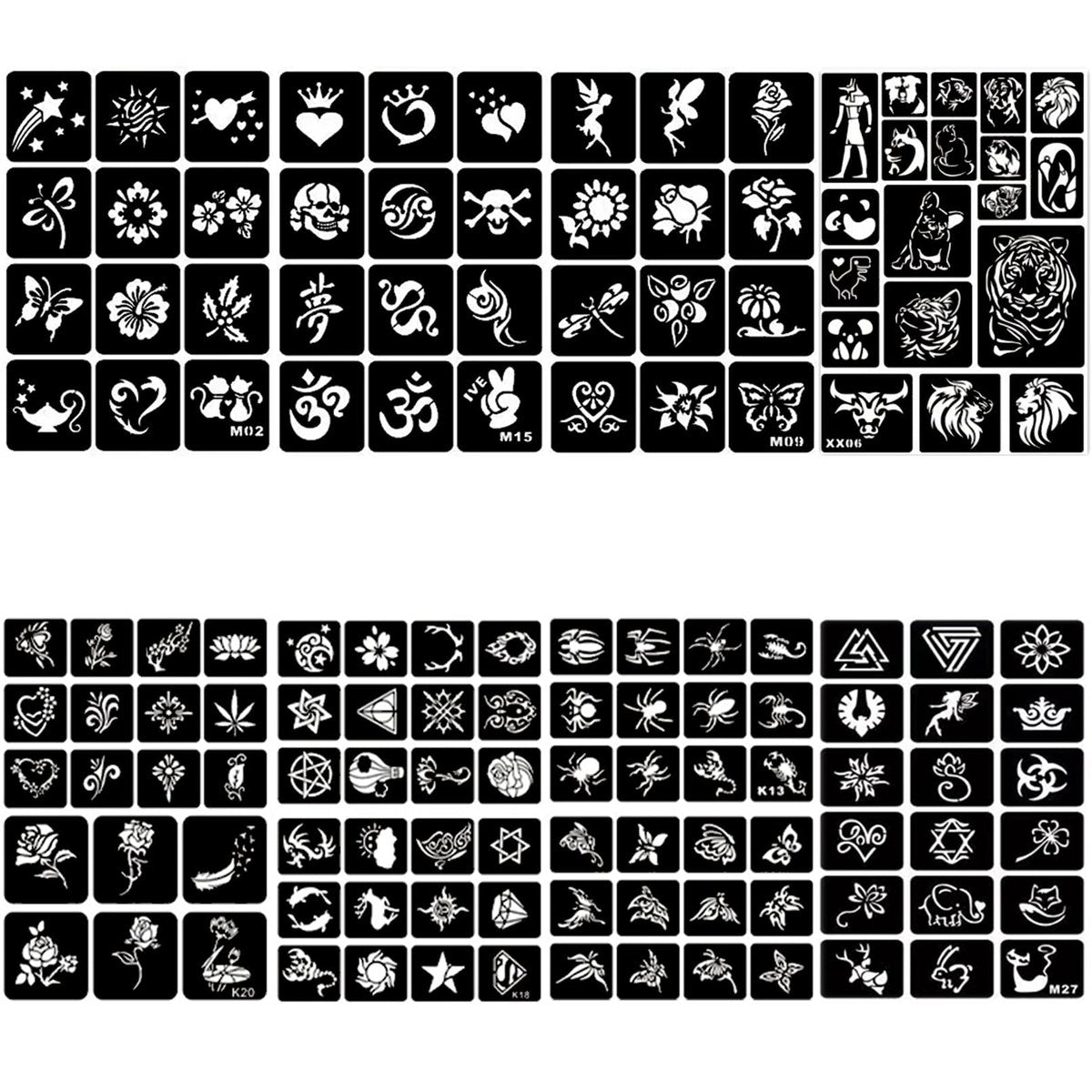 761-Piece Temporary Tattoo Stencils Kit – 20 Sheets of Henna & Glitter Tattoo Stencils for Face and Body, Perfect for Birthdays, Halloween, Christmas, and Party Favors - görsel 3